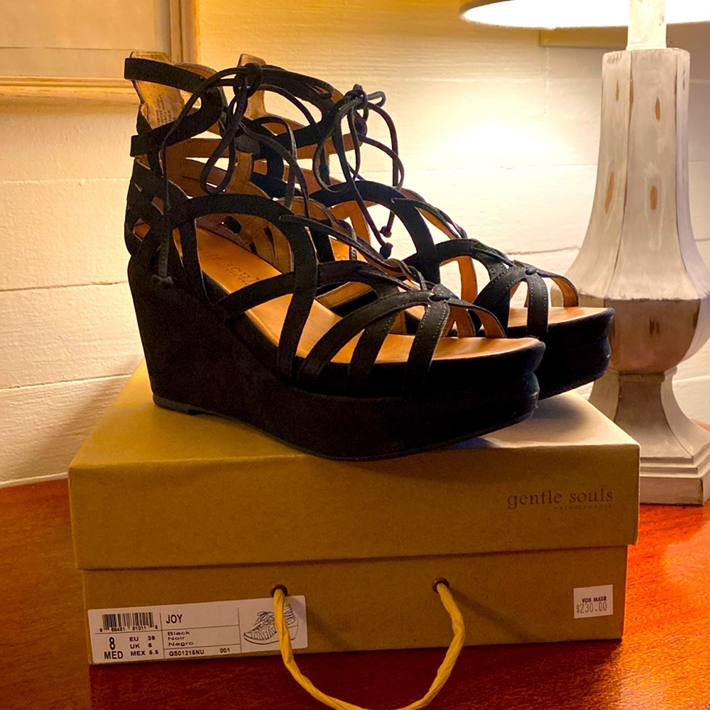 Gentle Souls lace up black wedge